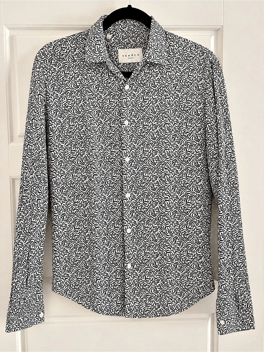Sandro Men Button Down Long Sleeve Shirt in Black & White Size Small Like New